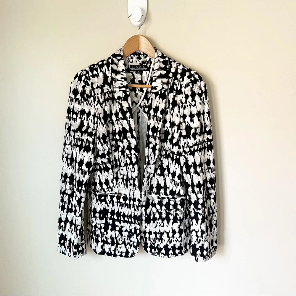 Badgley Mischka Studio Sylvie Stucco Print Notch Collar Stretch Blazer 6 NWT - Picture 3 of 13